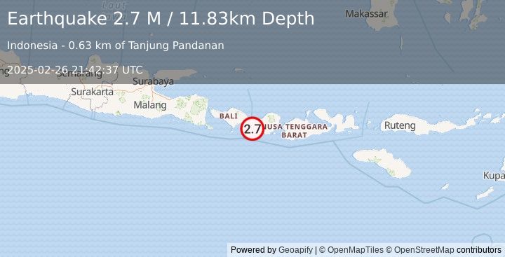 Earthquake Bali Region, Indonesia (2.7 M) (2025-02-26 21:42:37 UTC)