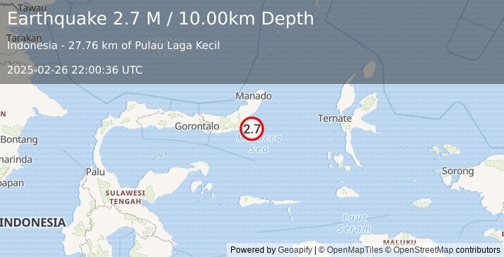 Earthquake Minahassa Peninsula, Sulawesi (2.7 M) (2025-02-26 22:00:36 UTC)