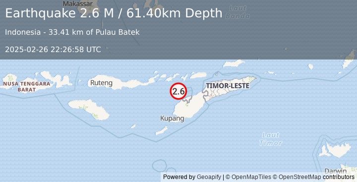 Earthquake Flores Region, Indonesia (2.6 M) (2025-02-26 22:26:58 UTC)