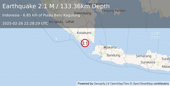 Earthquake Southern Sumatra, Indonesia (2.1 M) (2025-02-26 22:28:29 UTC)