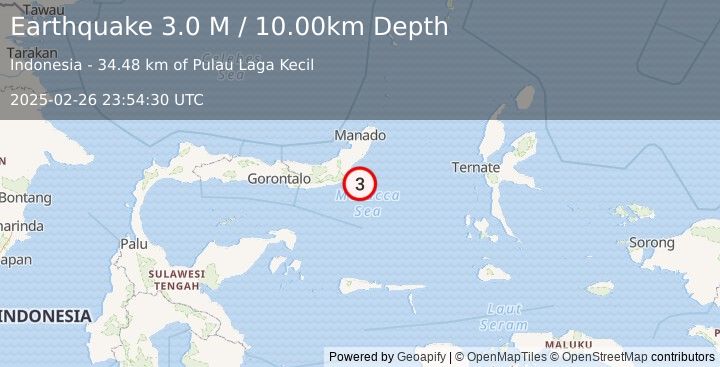 Earthquake Minahassa Peninsula, Sulawesi (3.0 M) (2025-02-26 23:54:30 UTC)