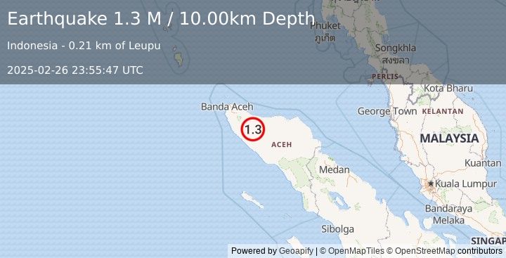 Earthquake Northern Sumatra, Indonesia (1.3 M) (2025-02-26 23:55:47 UTC)