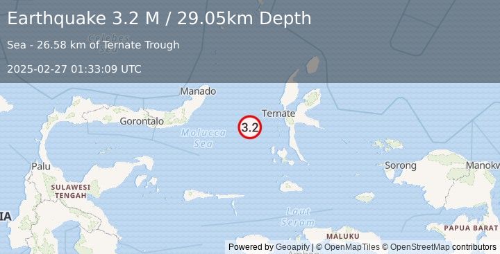 Earthquake Northern Molucca Sea (3.2 M) (2025-02-27 01:33:09 UTC)