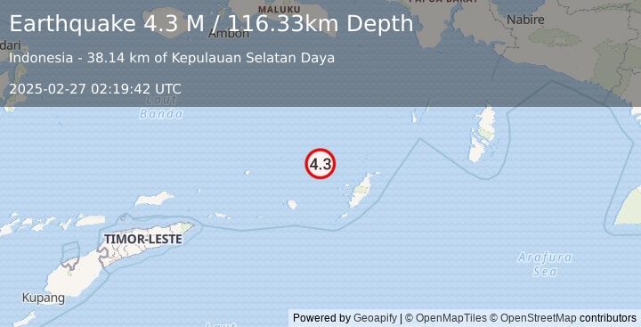 Earthquake Banda Sea (4.3 M) (2025-02-27 02:19:42 UTC)