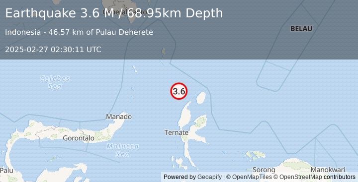 Earthquake Northern Molucca Sea (3.6 M) (2025-02-27 02:30:11 UTC)