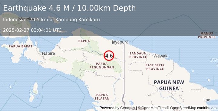 Earthquake West Papua, Indonesia (4.7 M) (2025-02-27 03:04:03 UTC)