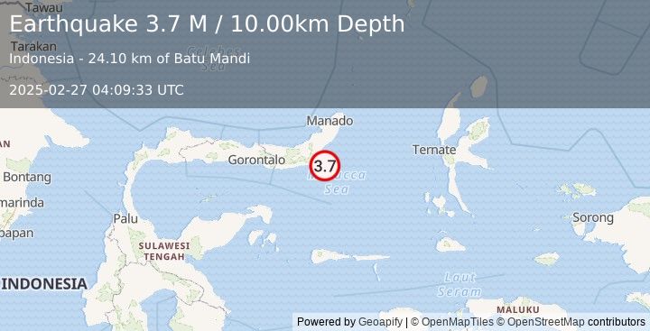 Earthquake Minahassa Peninsula, Sulawesi (3.7 M) (2025-02-27 04:09:33 UTC)