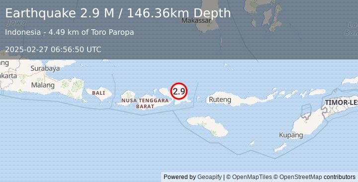 Earthquake Sumbawa Region, Indonesia (2.9 M) (2025-02-27 06:56:50 UTC)