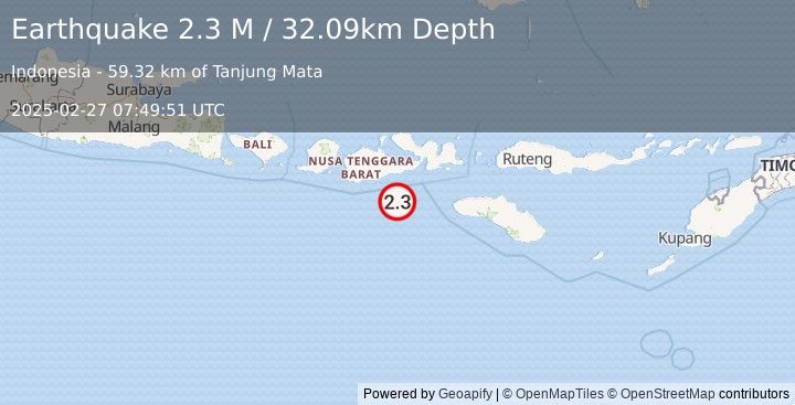 Earthquake Sumbawa Region, Indonesia (2.3 M) (2025-02-27 07:49:51 UTC)