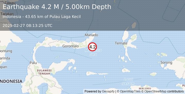 Earthquake Minahassa Peninsula, Sulawesi (4.2 M) (2025-02-27 08:13:25 UTC)