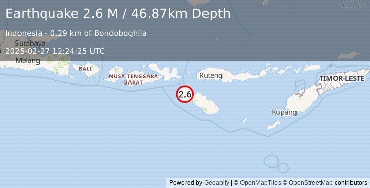 Earthquake Sumba Region, Indonesia (2.6 M) (2025-02-27 12:24:25 UTC)