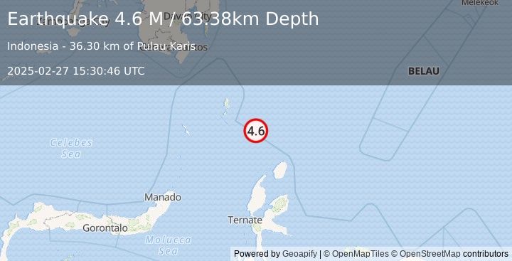 Earthquake Talaud Islands, Indonesia (4.7 M) (2025-02-27 15:30:45 UTC)