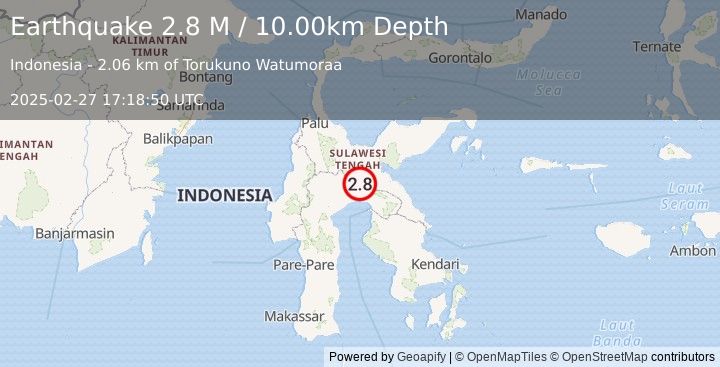 Earthquake Sulawesi, Indonesia (2.8 M) (2025-02-27 17:18:50 UTC)