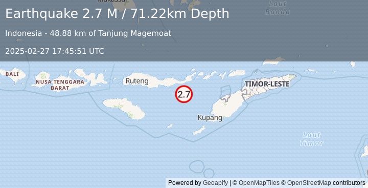 Earthquake Savu Sea (2.7 M) (2025-02-27 17:45:51 UTC)