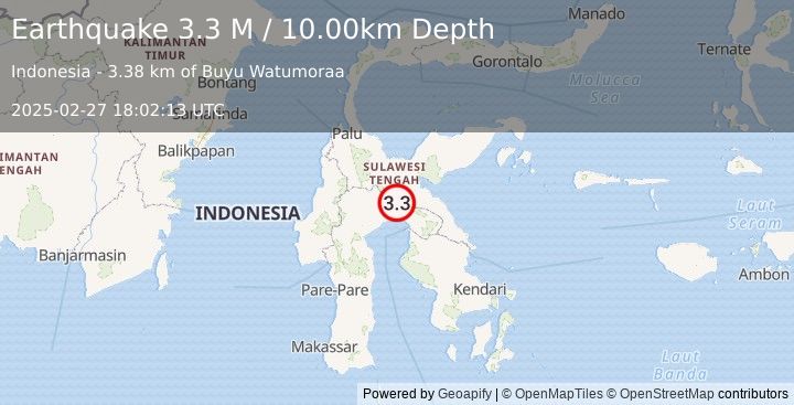 Earthquake Sulawesi, Indonesia (3.3 M) (2025-02-27 18:02:13 UTC)