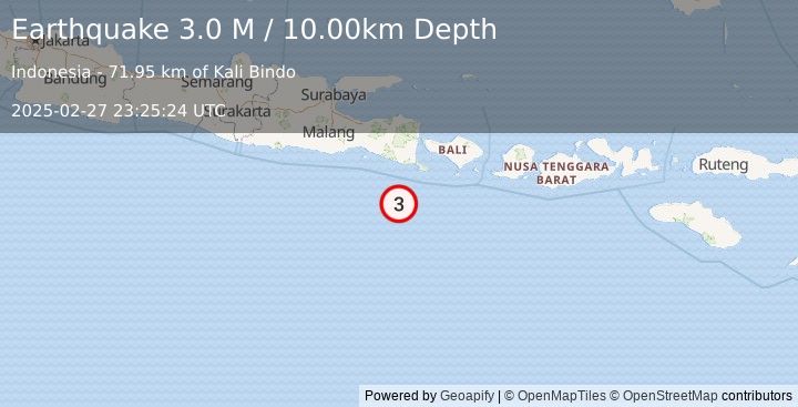 Earthquake South of Bali, Indonesia (3.0 M) (2025-02-27 23:25:24 UTC)