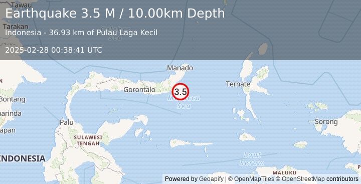 Earthquake Minahassa Peninsula, Sulawesi (3.5 M) (2025-02-28 00:38:41 UTC)