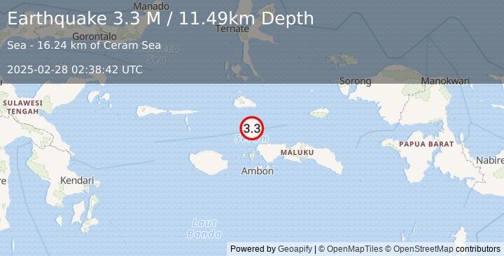 Earthquake Ceram Sea (3.3 M) (2025-02-28 02:38:44 UTC)