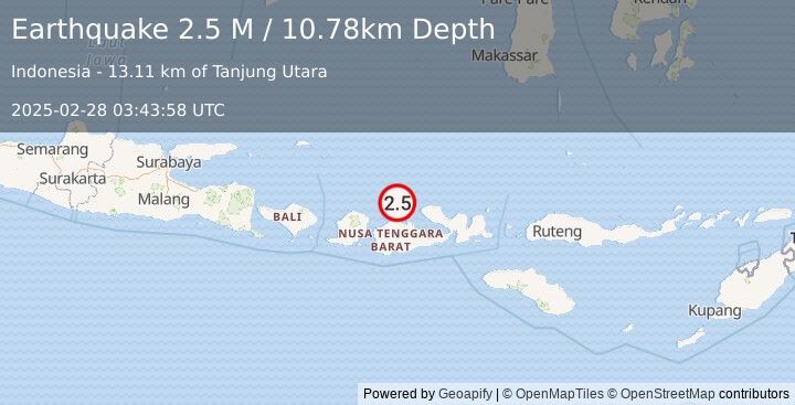 Earthquake Sumbawa Region, Indonesia (2.5 M) (2025-02-28 03:43:58 UTC)