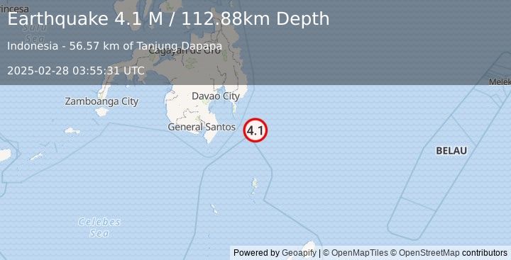 Earthquake Mindanao, Philippines (4.1 M) (2025-02-28 03:55:31 UTC)