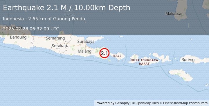 Earthquake Bali Region, Indonesia (2.1 M) (2025-02-28 06:32:09 UTC)