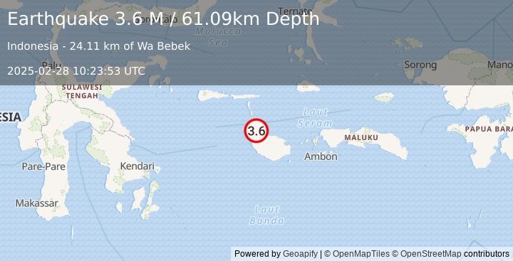 Earthquake Ceram Sea (3.6 M) (2025-02-28 10:23:53 UTC)