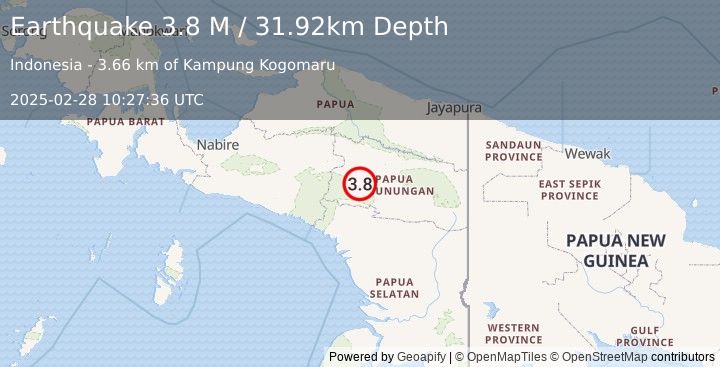 Earthquake West Papua, Indonesia (3.8 M) (2025-02-28 10:27:36 UTC)