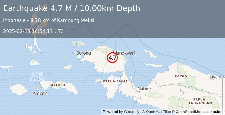 Earthquake West Papua Region, Indonesia (4.7 M) (2025-02-28 10:54:17 UTC)