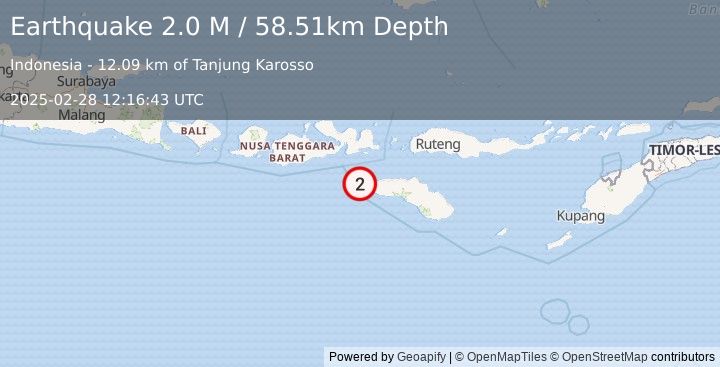 Earthquake Sumbawa Region, Indonesia (2.0 M) (2025-02-28 12:16:43 UTC)