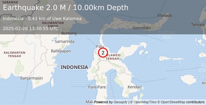 Earthquake Sulawesi, Indonesia (2.0 M) (2025-02-28 13:30:55 UTC)