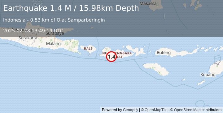 Earthquake Sumbawa Region, Indonesia (1.4 M) (2025-02-28 13:49:19 UTC)