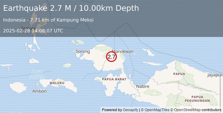 Earthquake West Papua Region, Indonesia (2.7 M) (2025-02-28 14:08:07 UTC)