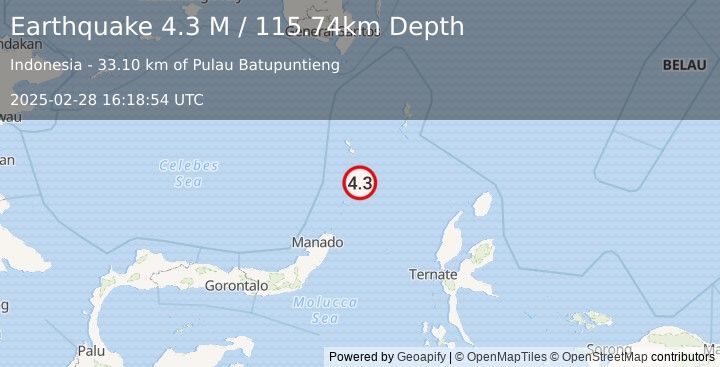 Earthquake Talaud Islands, Indonesia (4.3 M) (2025-02-28 16:18:54 UTC)