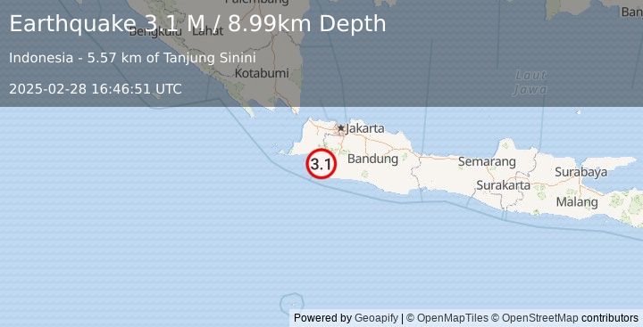 Earthquake Java, Indonesia (3.1 M) (2025-02-28 16:46:51 UTC)