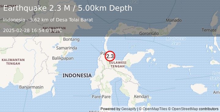 Earthquake Sulawesi, Indonesia (2.3 M) (2025-02-28 16:54:03 UTC)