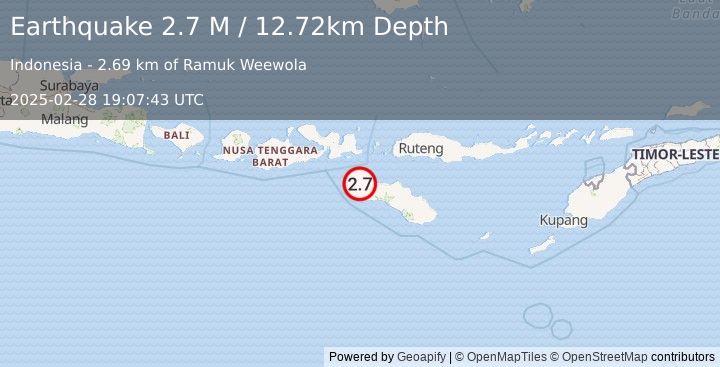 Earthquake Sumba Region, Indonesia (2.7 M) (2025-02-28 19:07:43 UTC)