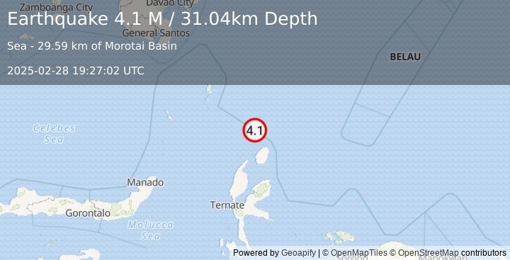 Earthquake North of Halmahera, Indonesia (4.1 M) (2025-02-28 19:27:02 UTC)