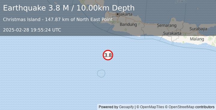 Earthquake South of Java, Indonesia (3.8 M) (2025-02-28 19:55:24 UTC)