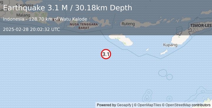 Earthquake South of Sumbawa, Indonesia (3.1 M) (2025-02-28 20:02:32 UTC)