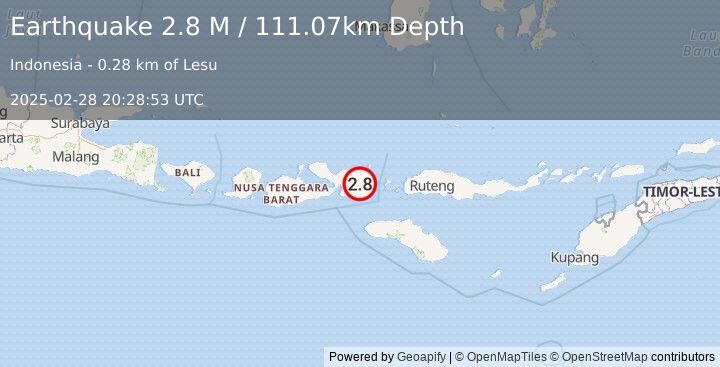 Earthquake Sumbawa Region, Indonesia (2.8 M) (2025-02-28 20:28:53 UTC)