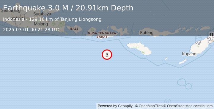 Earthquake South of Sumbawa, Indonesia (3.0 M) (2025-03-01 00:21:28 UTC)