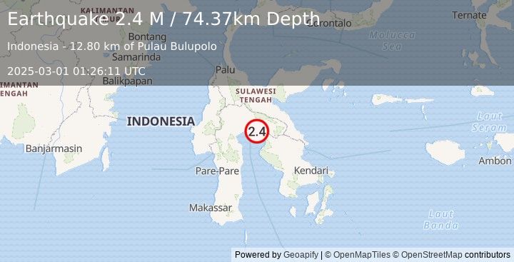 Earthquake Sulawesi, Indonesia (2.4 M) (2025-03-01 01:26:11 UTC)