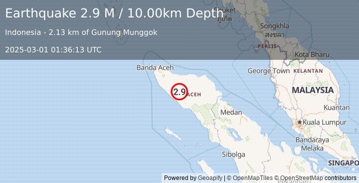 Earthquake Northern Sumatra, Indonesia (2.9 M) (2025-03-01 01:36:13 UTC)