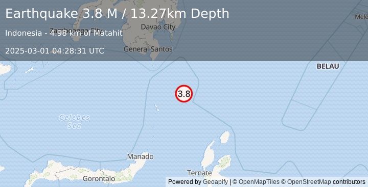 Earthquake Talaud Islands, Indonesia (3.8 M) (2025-03-01 04:28:31 UTC)