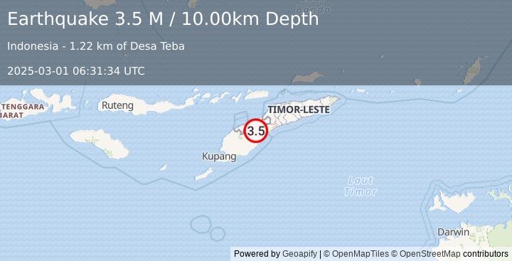 Earthquake Timor Region (3.5 M) (2025-03-01 06:31:34 UTC)