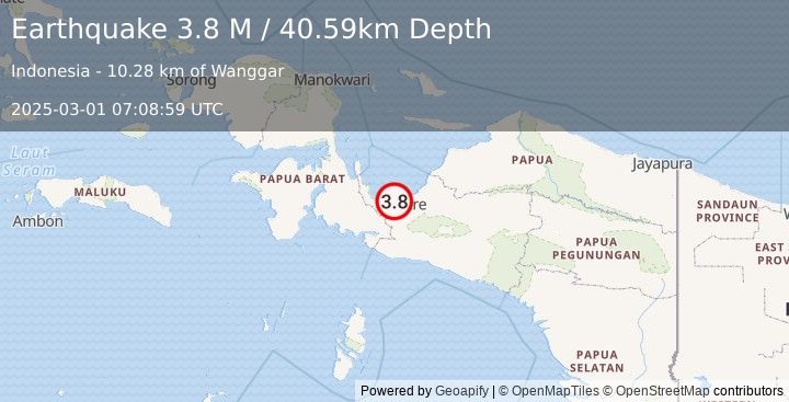 Earthquake West Papua Region, Indonesia (3.8 M) (2025-03-01 07:08:59 UTC)