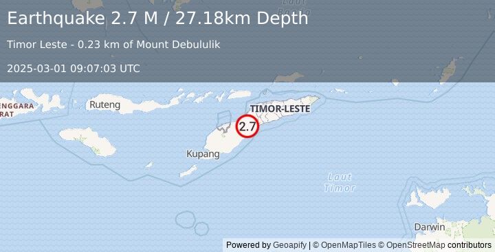 Earthquake Timor Region (2.7 M) (2025-03-01 09:07:03 UTC)