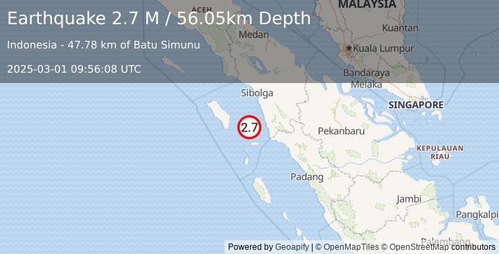 Earthquake Northern Sumatra, Indonesia (2.7 M) (2025-03-01 09:56:09 UTC)