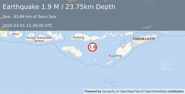 Earthquake Savu Sea (1.9 M) (2025-03-01 11:39:00 UTC)