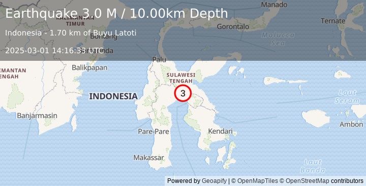 Earthquake Sulawesi, Indonesia (3.0 M) (2025-03-01 14:16:33 UTC)